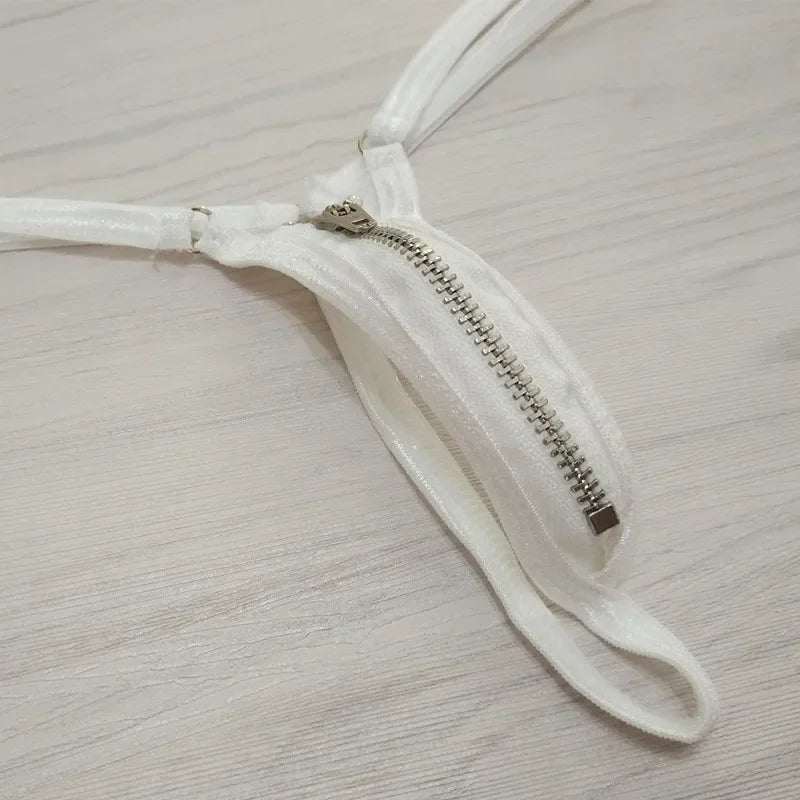 Zipper Thong Open Crotch Sexy G-String Lingerie