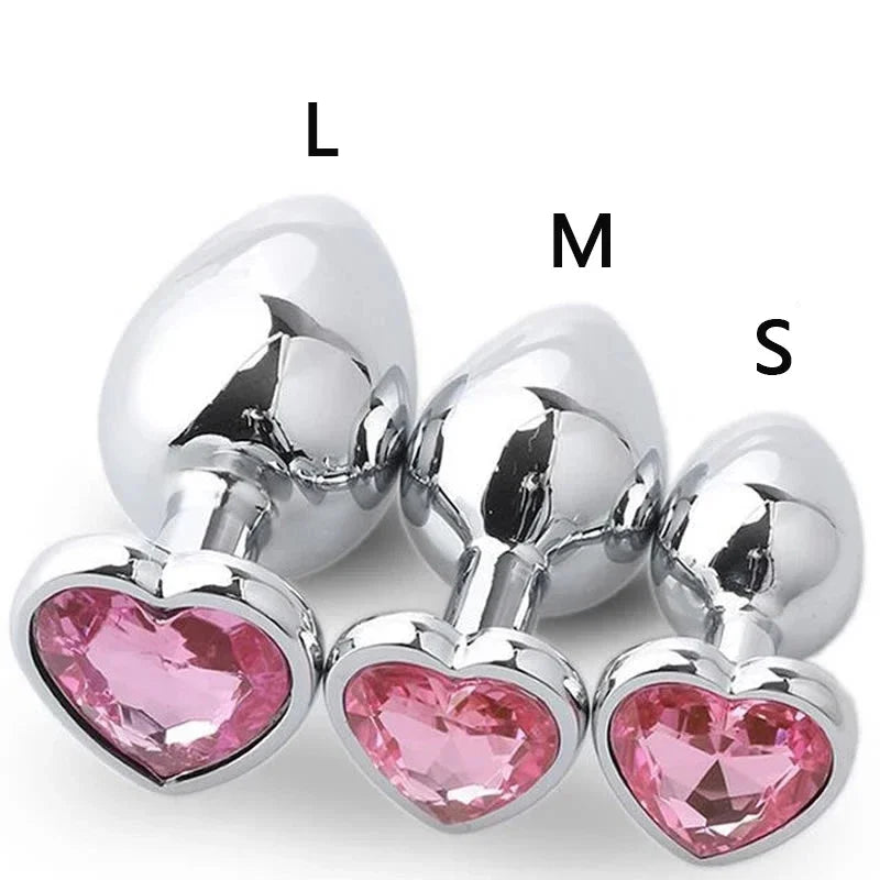 3 Sizes Stainless Steel Crystal Anal Plug β Heart Base