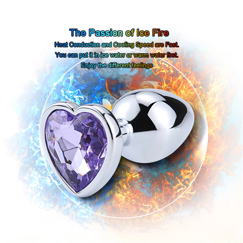 3 Sizes Stainless Steel Crystal Anal Plug β Heart Base