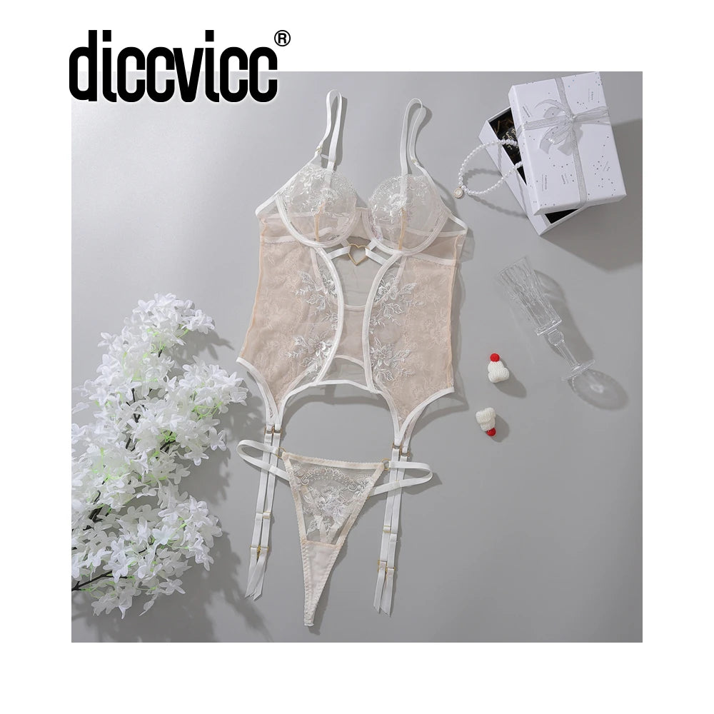 Sexy Floral Lace Transparent Bodysuit – Women’s Embroidered Lingerie