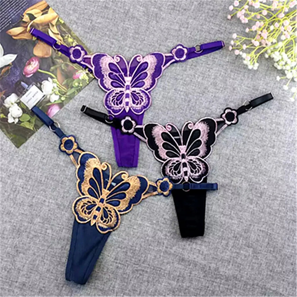 3-Pack Sexy Sheer G-Strings โ Butterfly Lace Low-Rise Panties