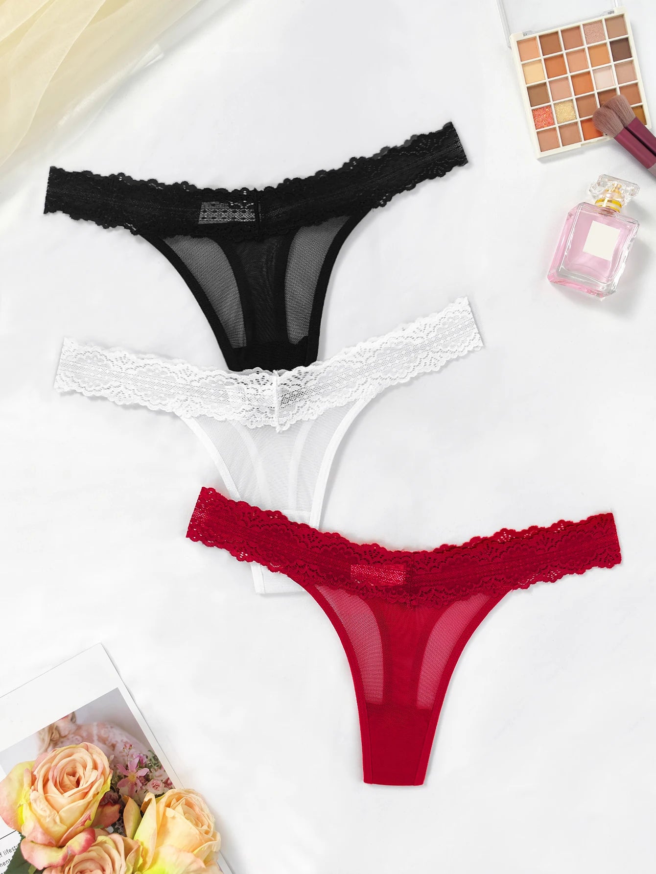 3PCS Sexy Lace G-String Thong Set – Breathable, Flirty & Comfortable