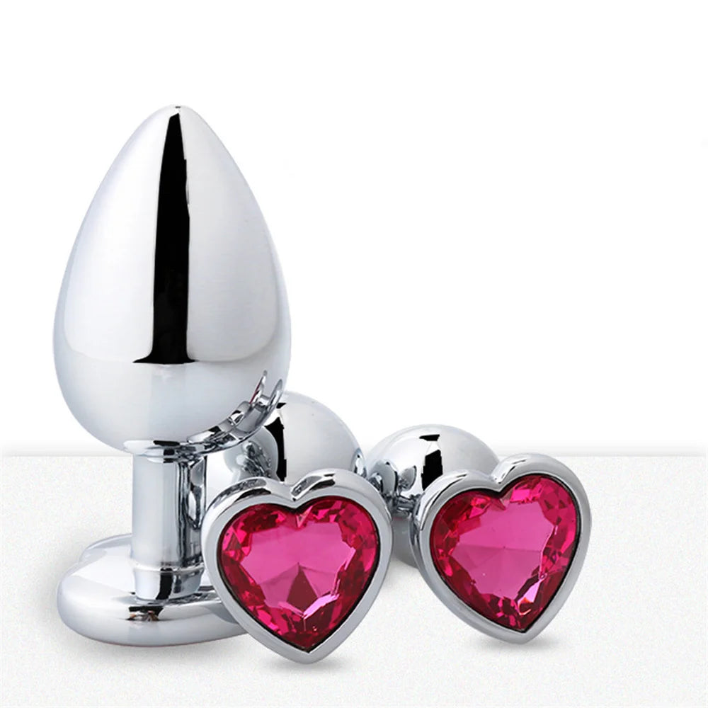 3 Sizes Stainless Steel Crystal Anal Plug β Heart Base
