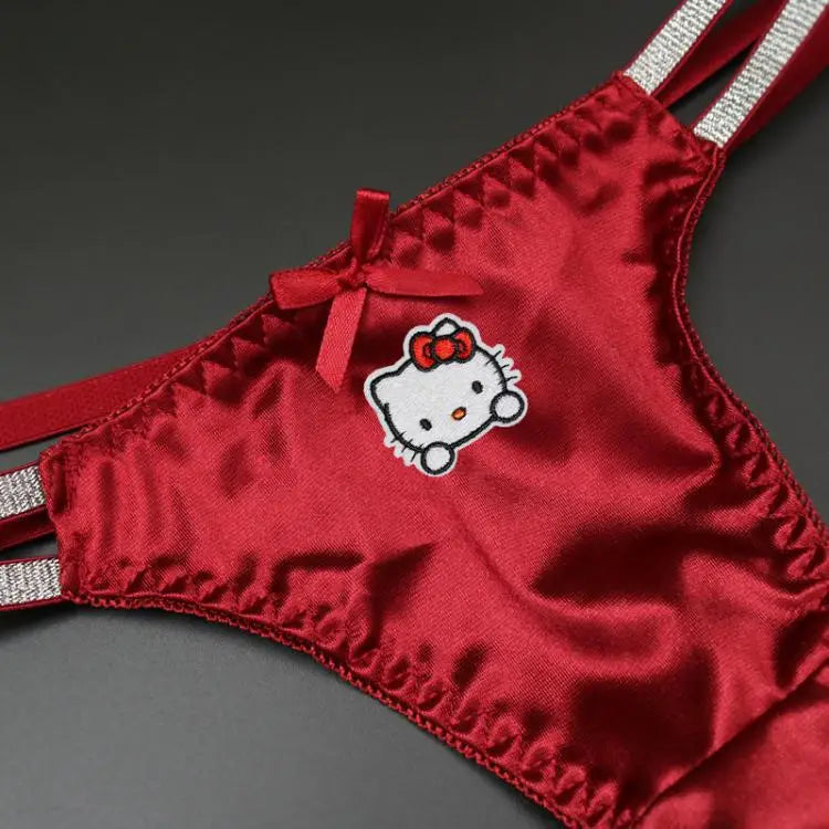 Y2K Black Mesh Hello Kitty Thong β Kawaii Low Rise Anime Panties