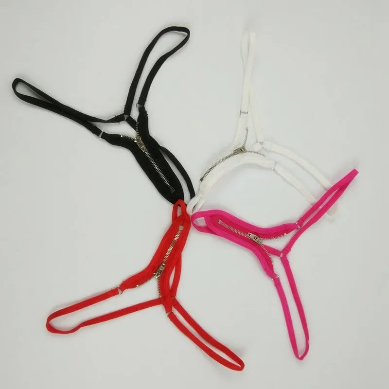 Zipper Thong Open Crotch Sexy G-String Lingerie