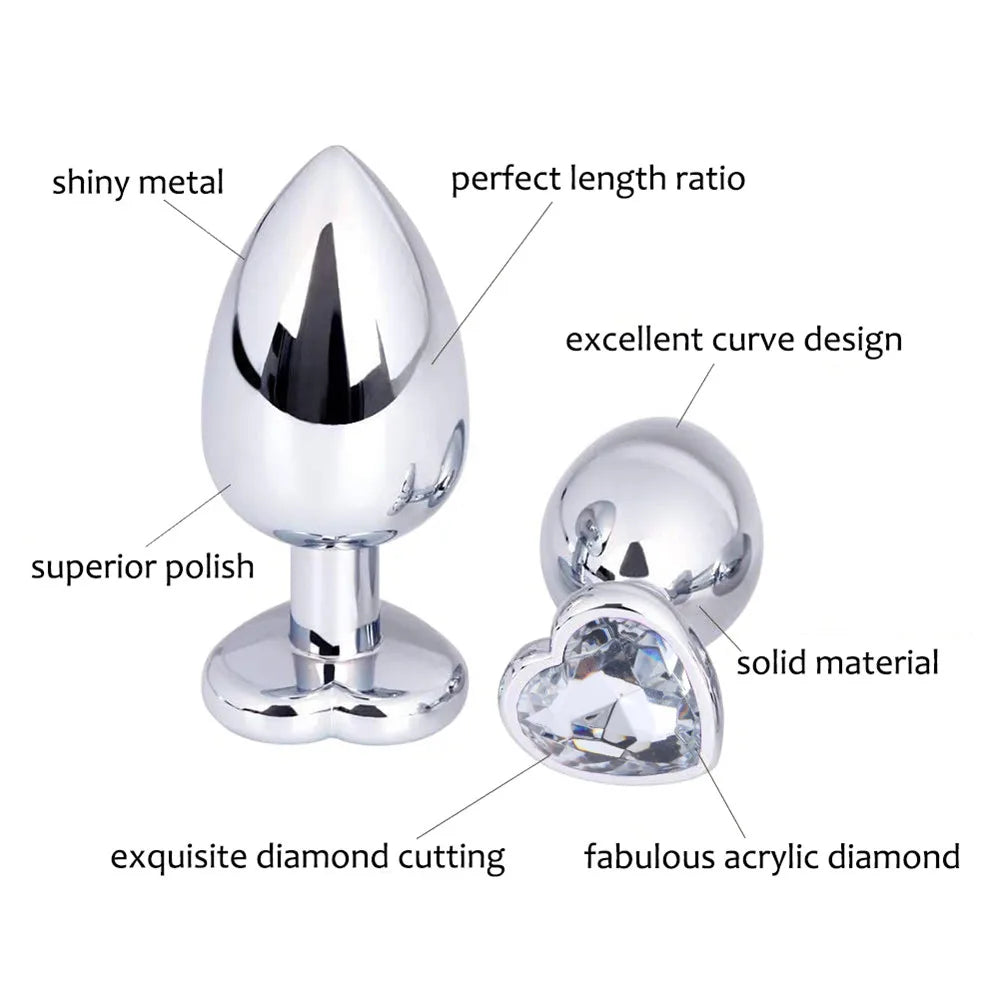 3 Sizes Stainless Steel Crystal Anal Plug β Heart Base