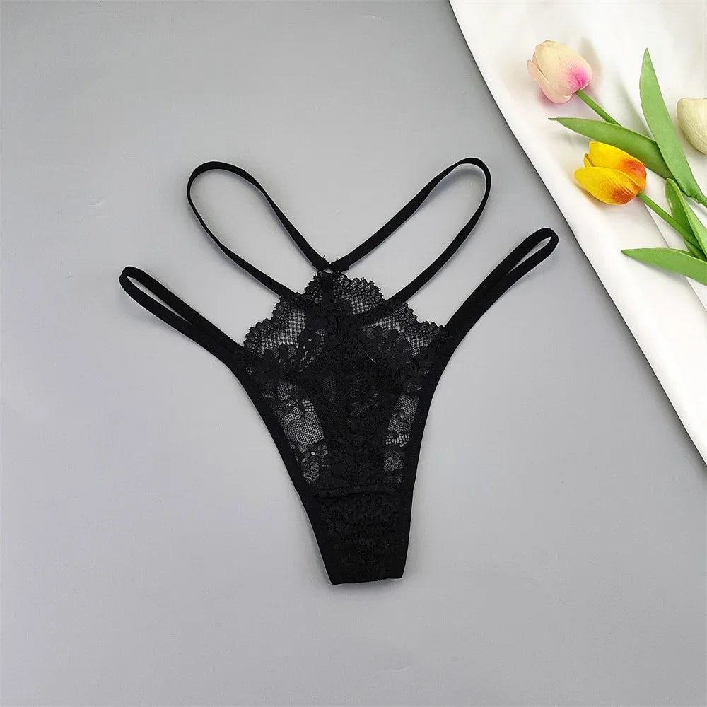 3-Pack Lace Peekaboo G-Strings โ Strappy, Sheer, & Seductive T-Back Thongs
