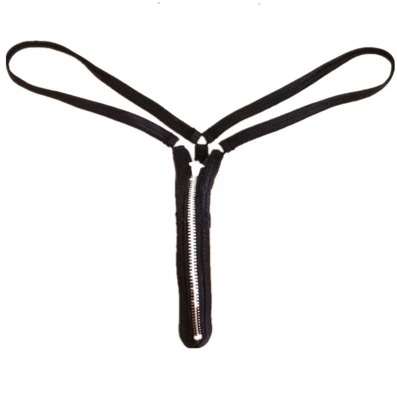 Zipper Thong Open Crotch Sexy G-String Lingerie