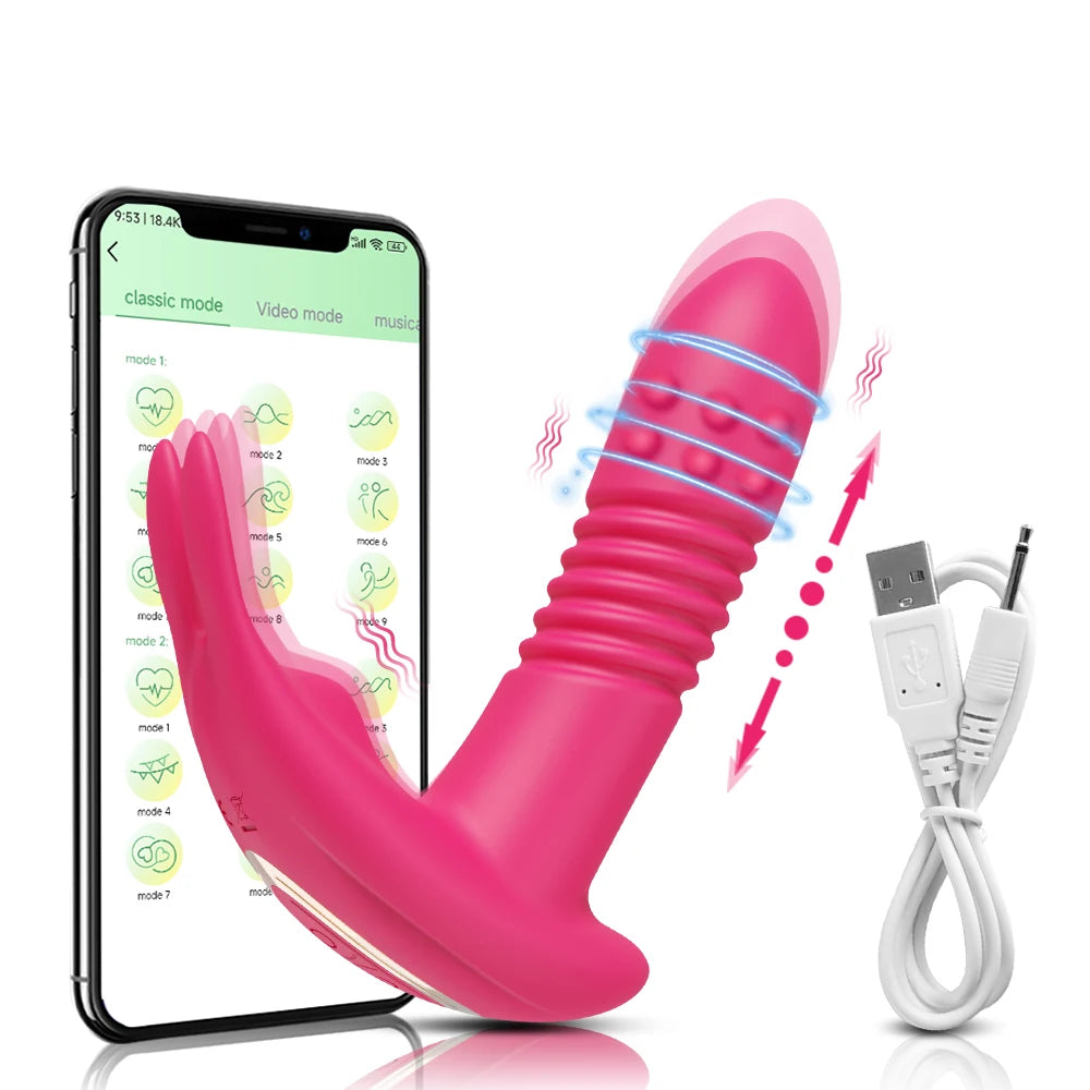 App-Control Wearable Thrusting Vibrator β Rotating Telescopic G-Spot & Clitoral Stimulator Discreet Underwear Fit
