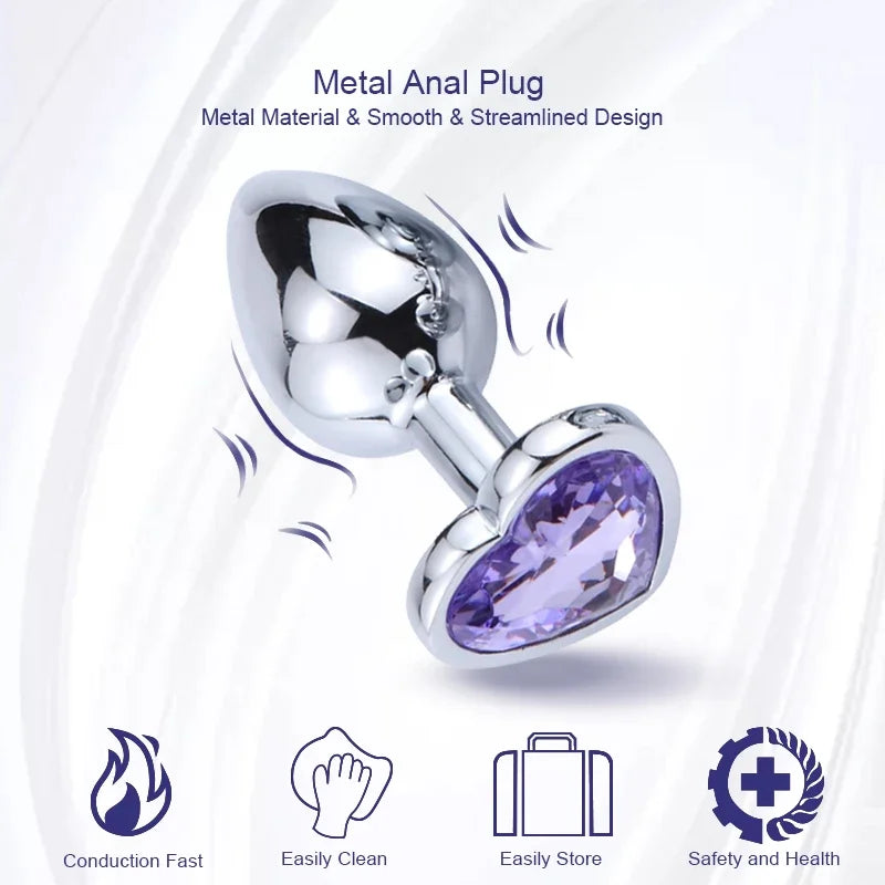 3 Sizes Stainless Steel Crystal Anal Plug β Heart Base