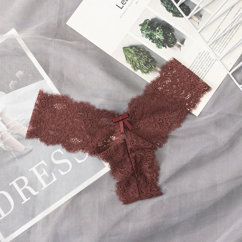 Lace Temptation Thong โ Sheer Bow G-String