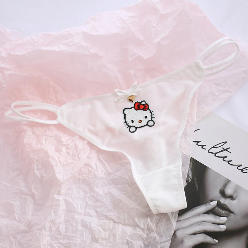 Y2K Black Mesh Hello Kitty Thong β Kawaii Low Rise Anime Panties