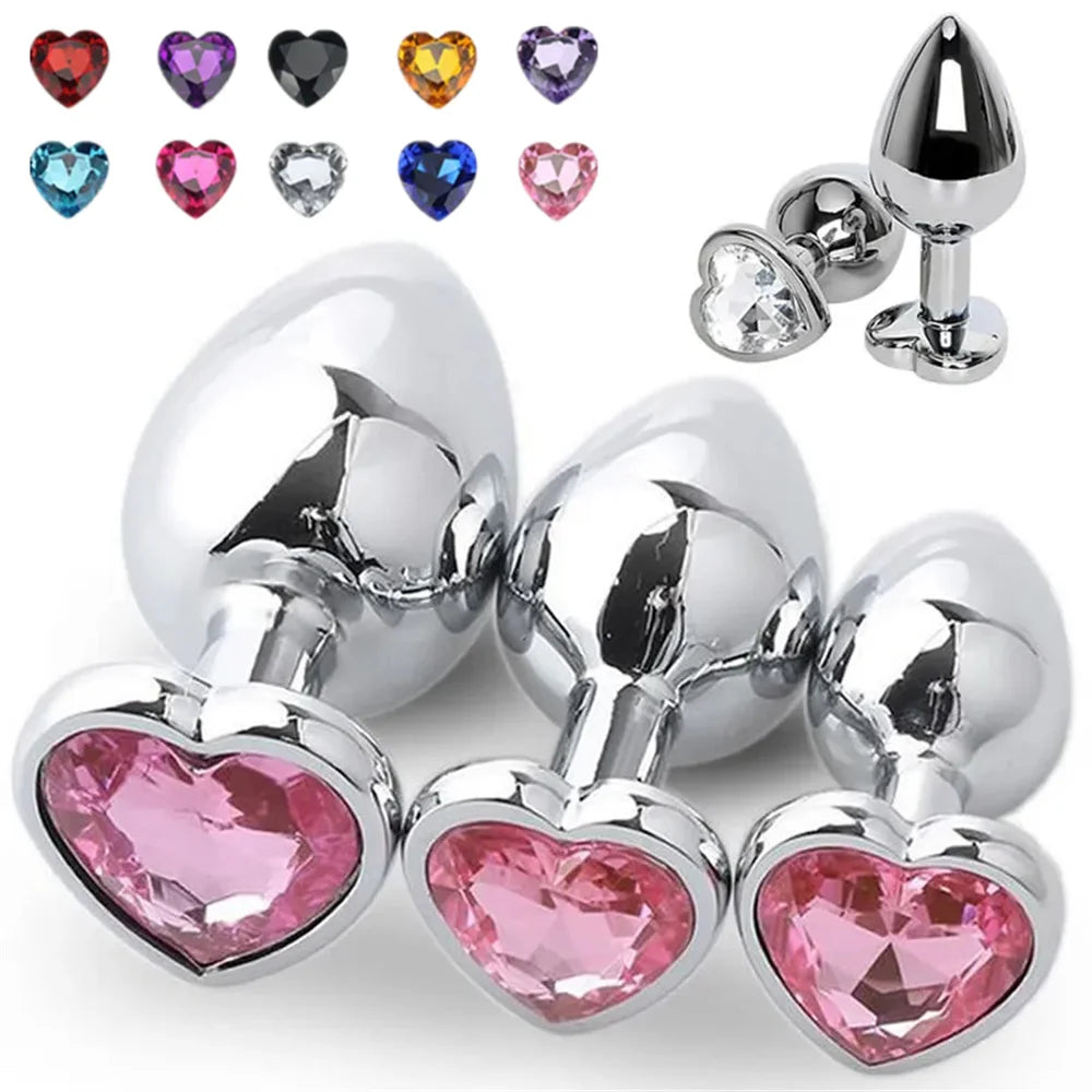 3 Sizes Stainless Steel Crystal Anal Plug β Heart Base