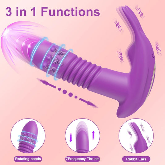 App-Control Wearable Thrusting Vibrator – Rotating Telescopic G-Spot & Clitoral Stimulator Discreet Underwear Fit