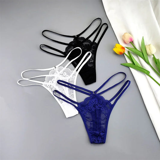 3-Pack Lace Peekaboo G-Strings – Strappy, Sheer, & Seductive T-Back Thongs