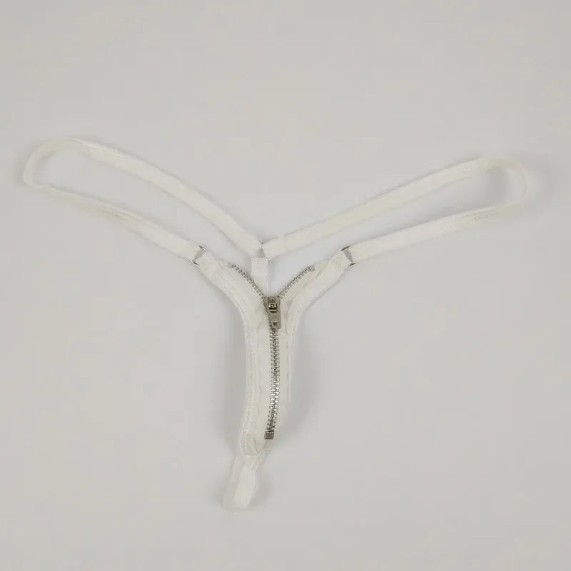 Zipper Thong Open Crotch Sexy G-String Lingerie