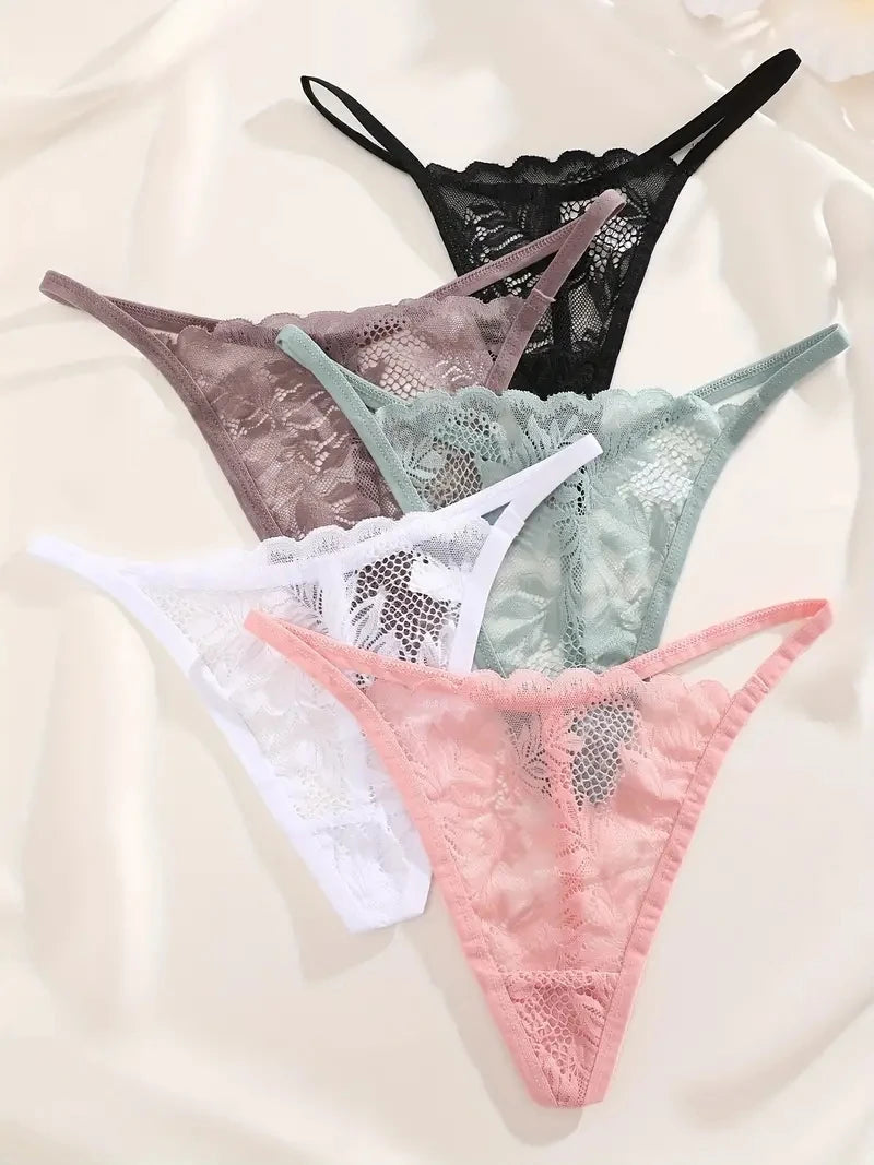 5PCS Lace Temptation G-String Set โ Sheer Lace, Sexy & Soft G-Strings