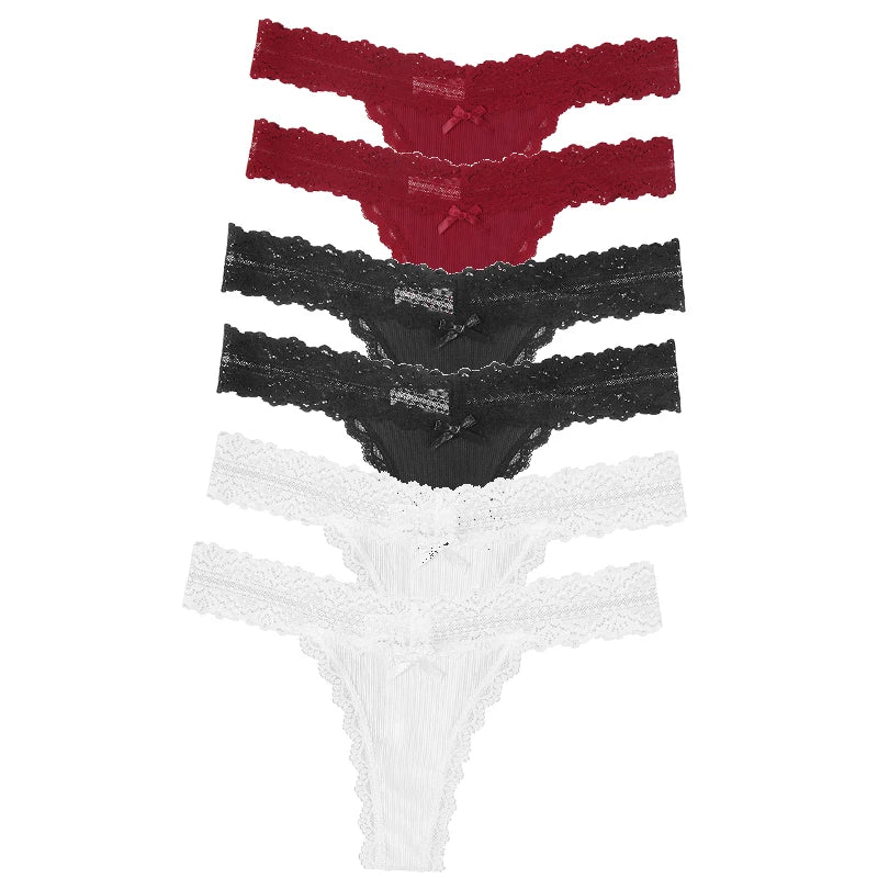6-Pack Lace Bow Thongs – Soft, Low Rise, Ultra Sexy