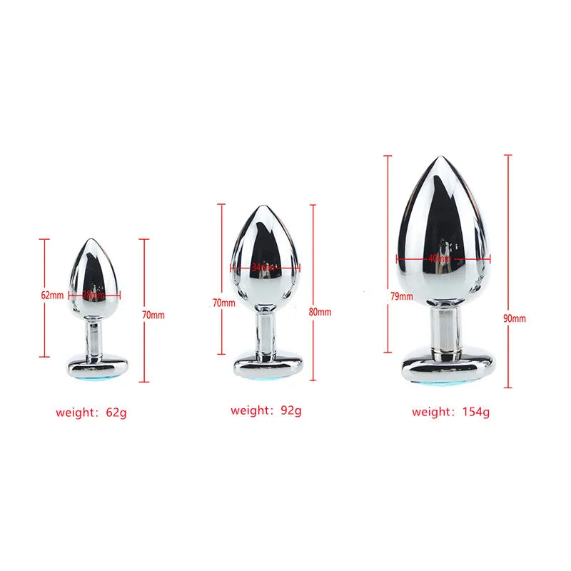 3 Sizes Stainless Steel Crystal Anal Plug β Heart Base