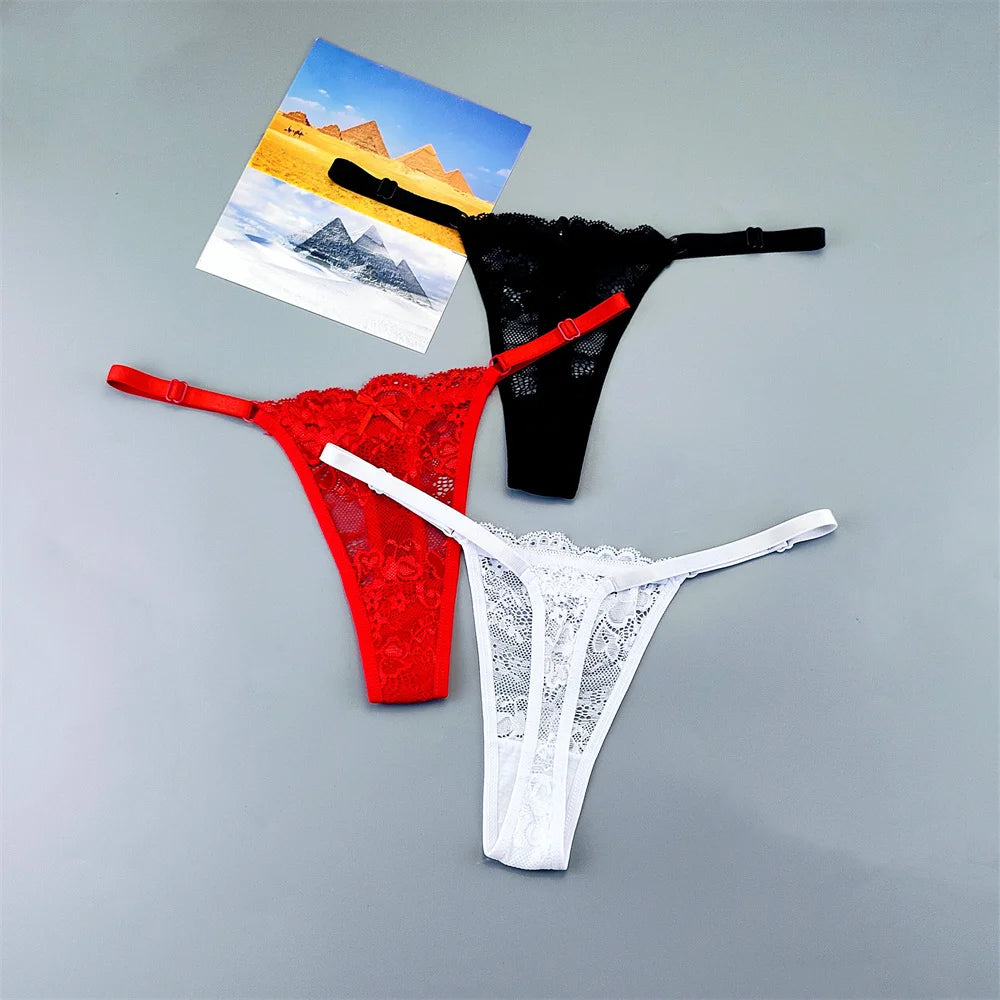 3PCS Lace Thong Set – Sheer, Strappy & Seductive