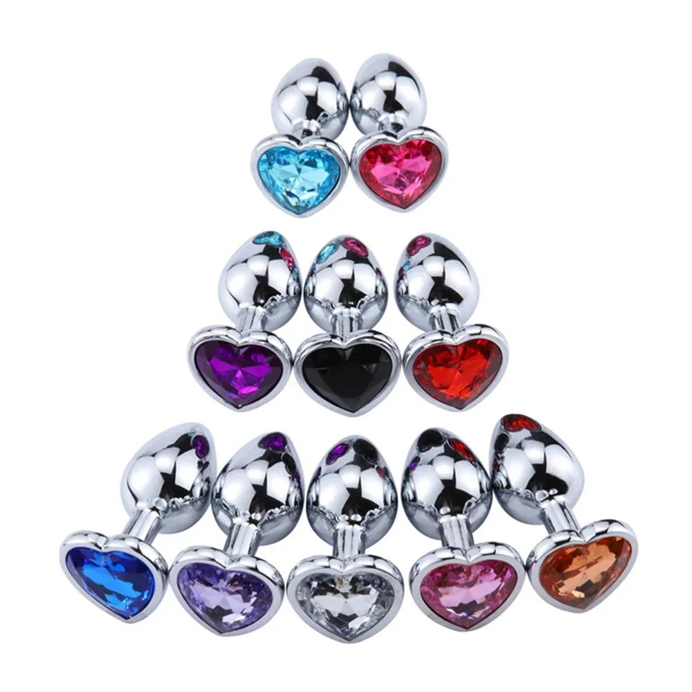 3 Sizes Stainless Steel Crystal Anal Plug β Heart Base