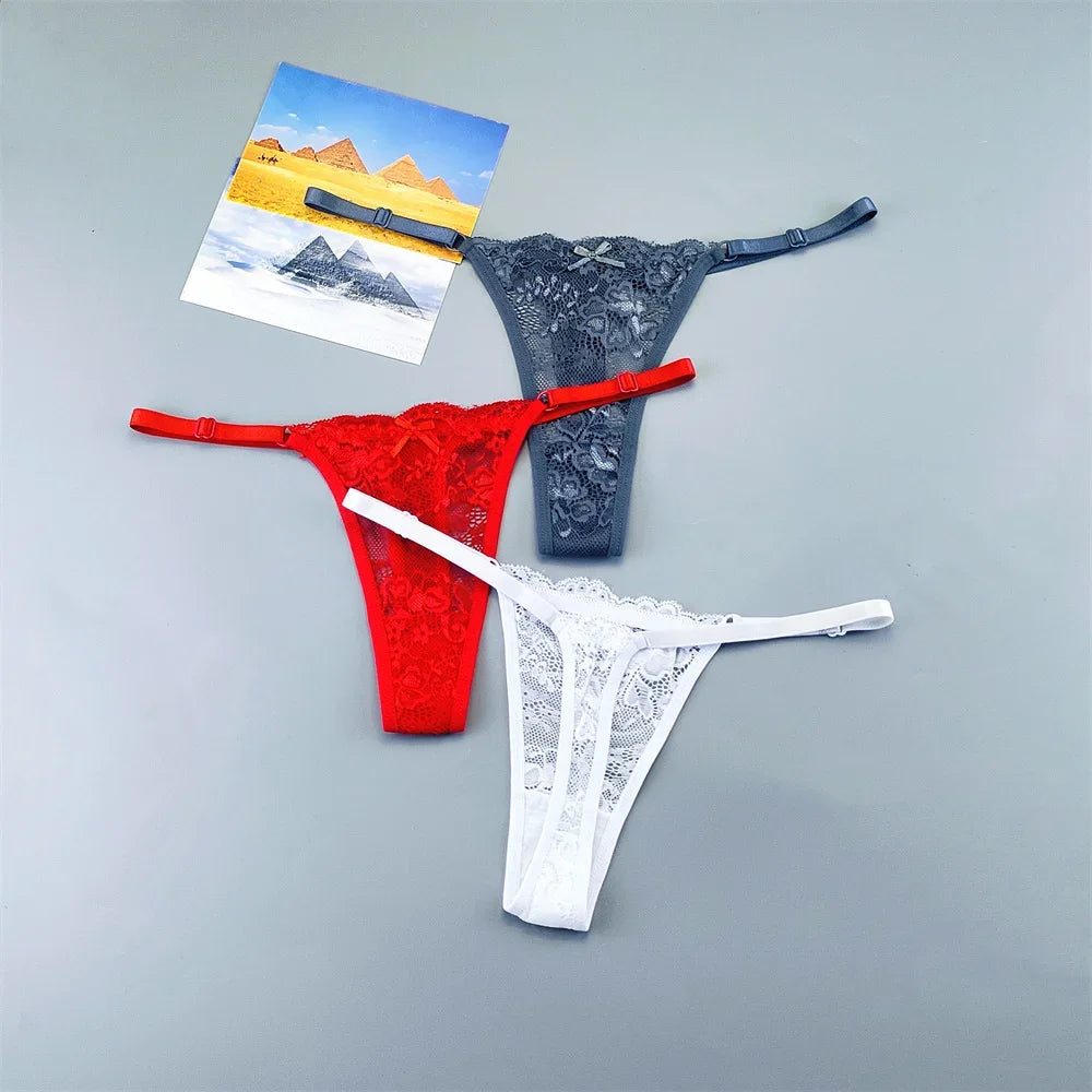 3PCS Lace Thong Set – Sheer, Strappy & Seductive