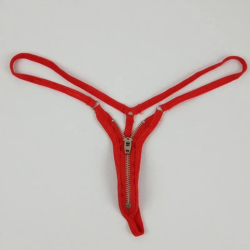 Zipper Thong Open Crotch Sexy G-String Lingerie