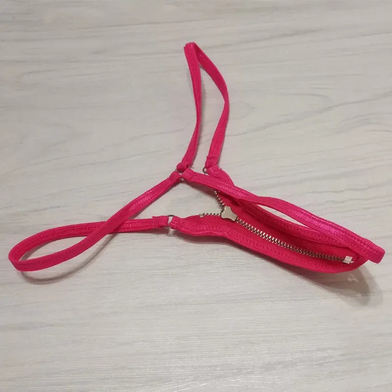 Zipper Thong Open Crotch Sexy G-String Lingerie