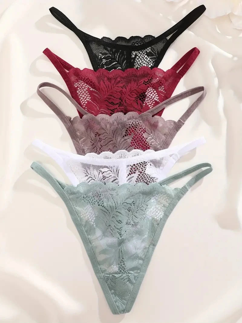 5PCS Lace Temptation G-String Set โ Sheer Lace, Sexy & Soft G-Strings