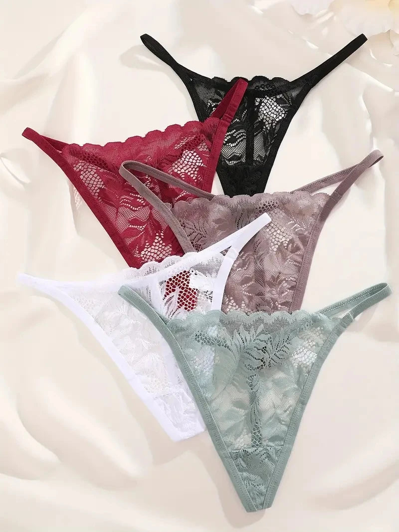 5PCS Lace Temptation G-String Set โ Sheer Lace, Sexy & Soft G-Strings