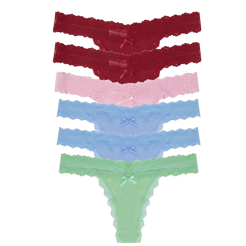 6-Pack Lace Bow Thongs – Soft, Low Rise, Ultra Sexy