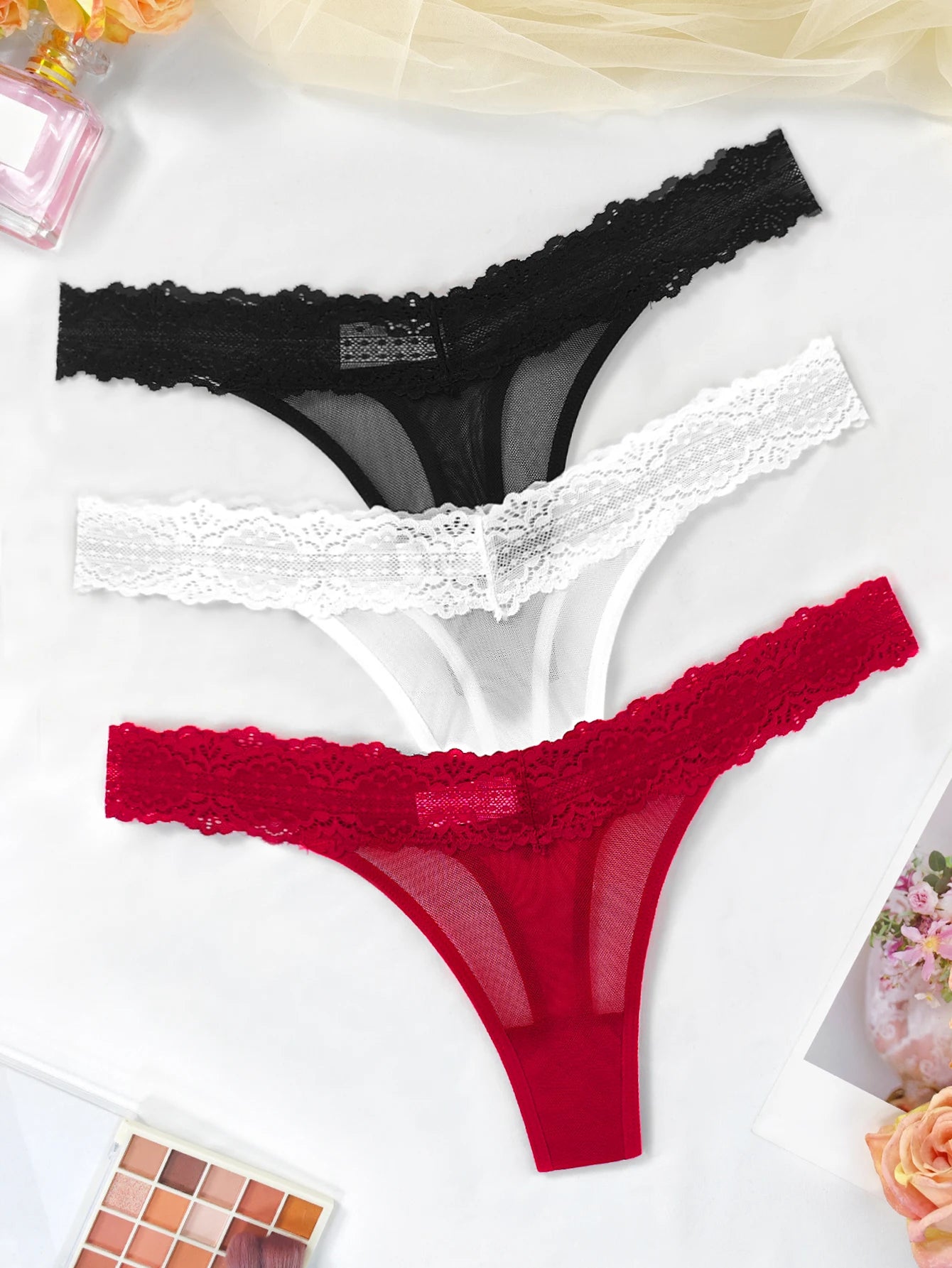 3PCS Sexy Lace G-String Thong Set – Breathable, Flirty & Comfortable
