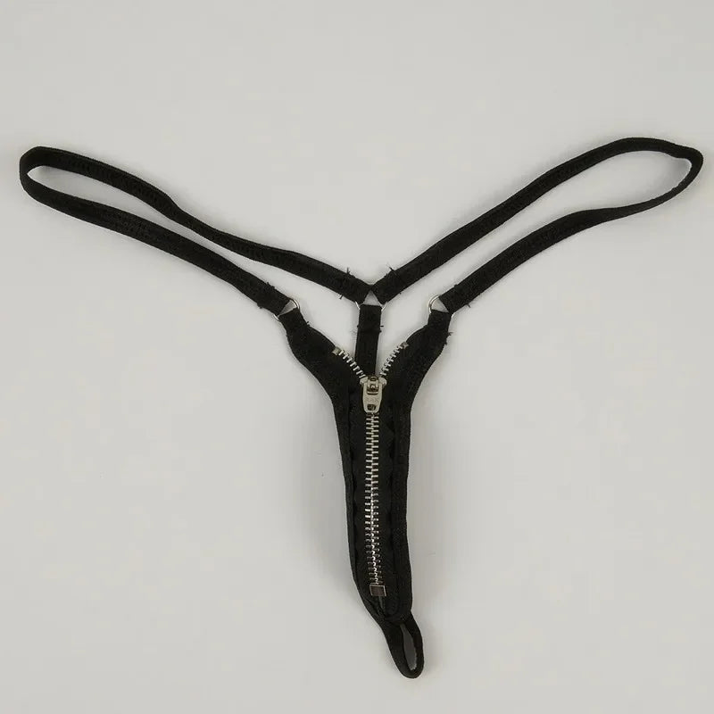 Zipper Thong Open Crotch Sexy G-String Lingerie