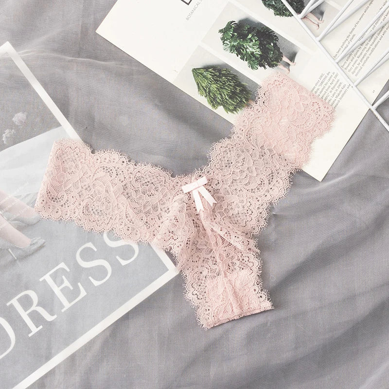 Lace Temptation Thong โ Sheer Bow G-String