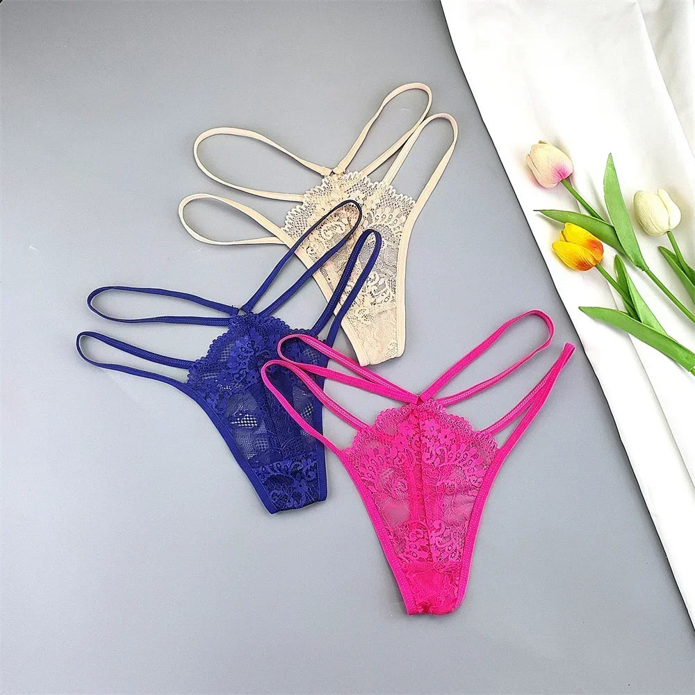 3-Pack Lace Peekaboo G-Strings – Strappy, Sheer, & Seductive T-Back Thongs
