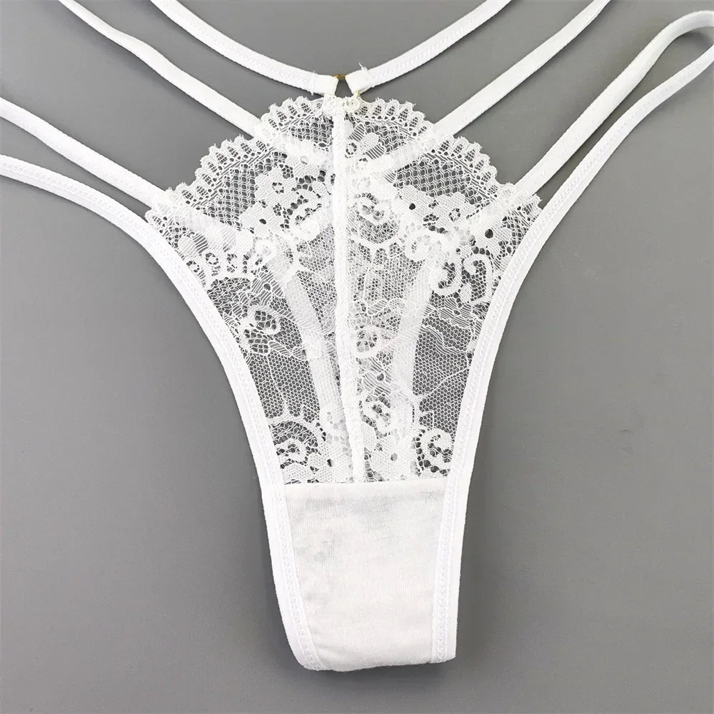 3-Pack Lace Peekaboo G-Strings – Strappy, Sheer, & Seductive T-Back Thongs