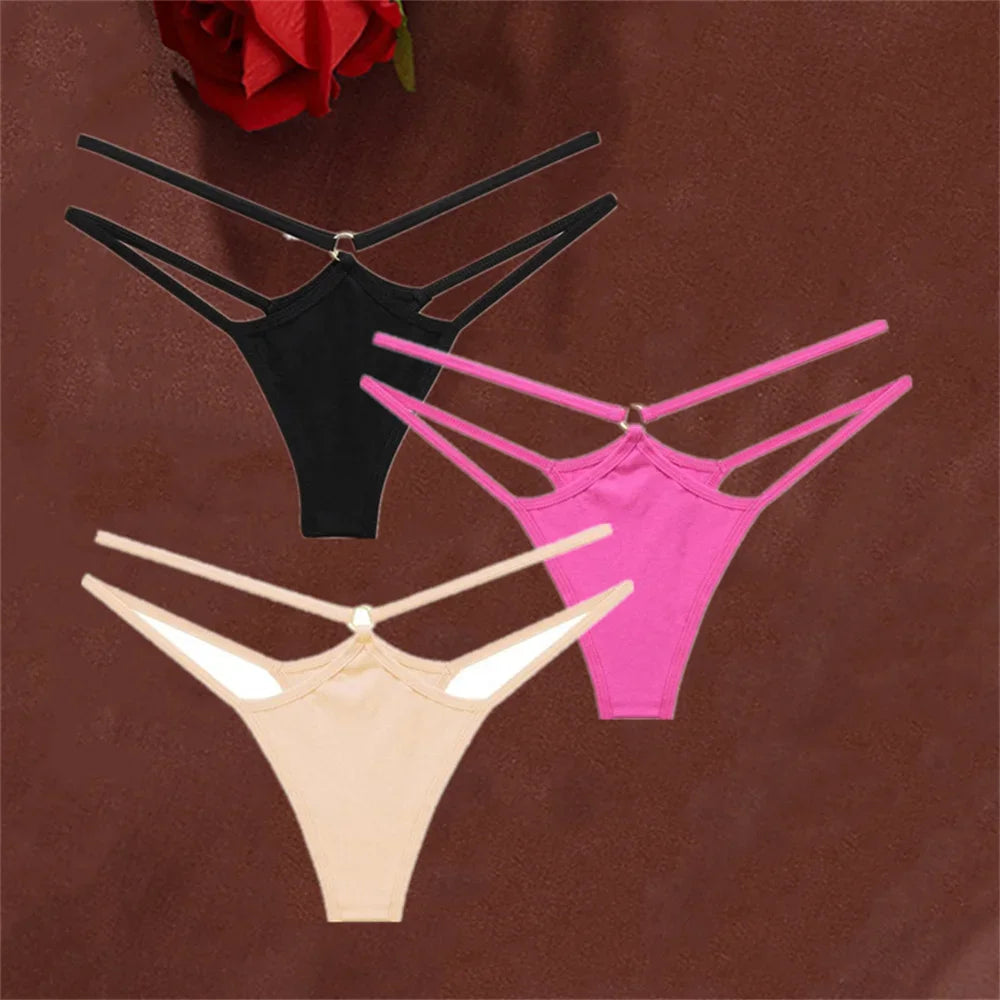 3-Piece Double Strap Cotton Thong Set – Low Rise Sexy Sports G-String