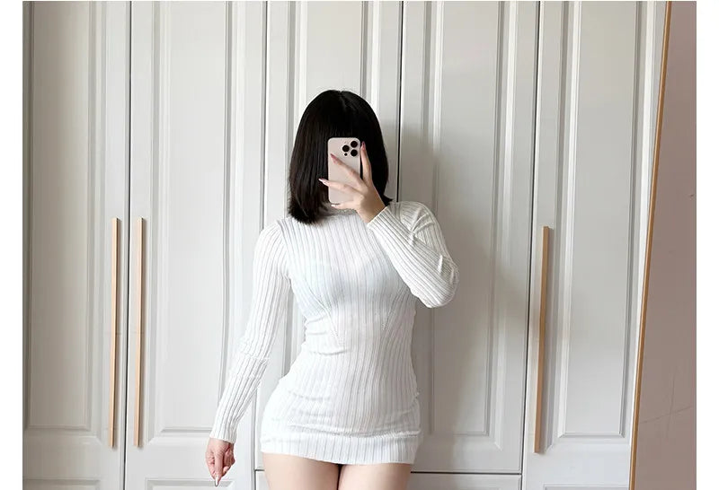 Sexy White Sheer Mini Dress – Long Sleeve Slim Fit
