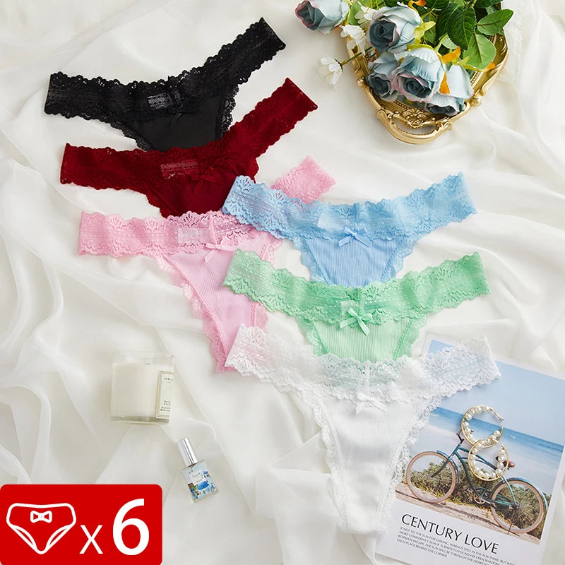 6-Pack Lace Bow Thongs – Soft, Low Rise, Ultra Sexy