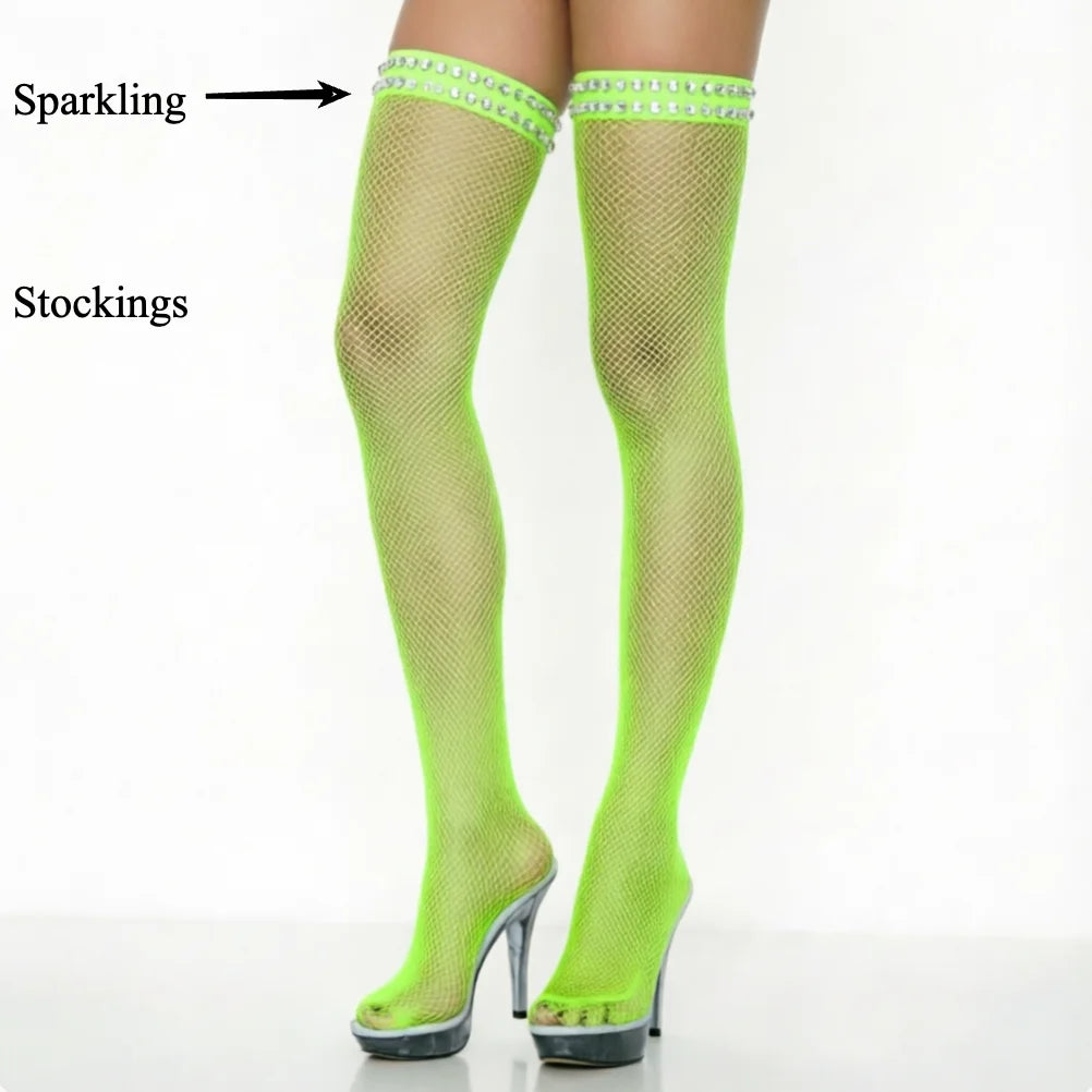 Sexy Mesh Thigh-High Stockings with Shimmering Trim