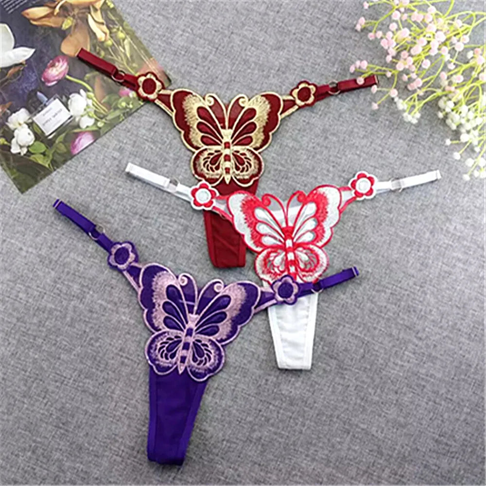 3-Pack Sexy Sheer G-Strings – Butterfly Lace Low-Rise Panties