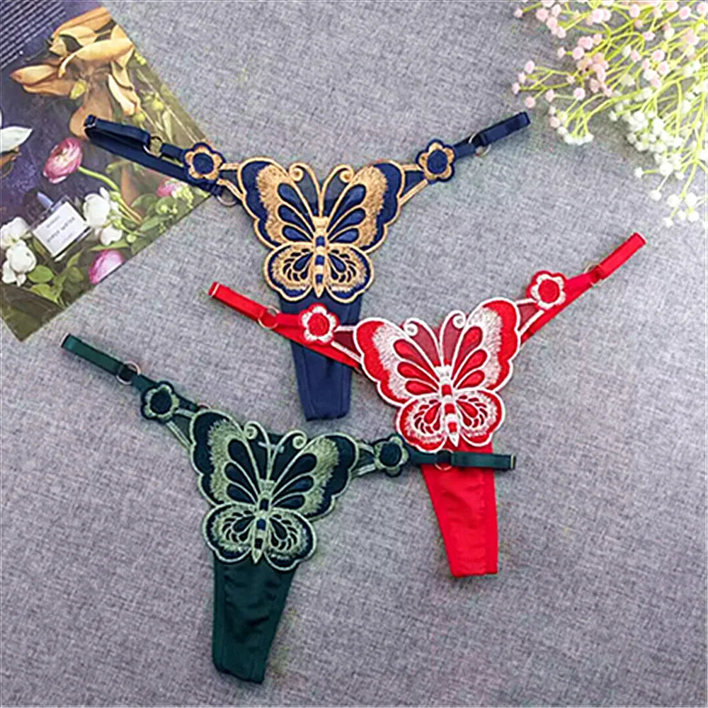 3-Pack Sexy Sheer G-Strings – Butterfly Lace Low-Rise Panties