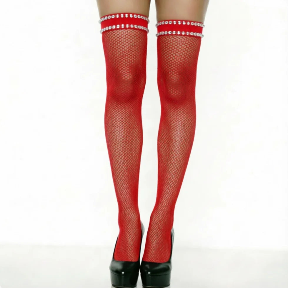 Sexy Mesh Thigh-High Stockings with Shimmering Trim