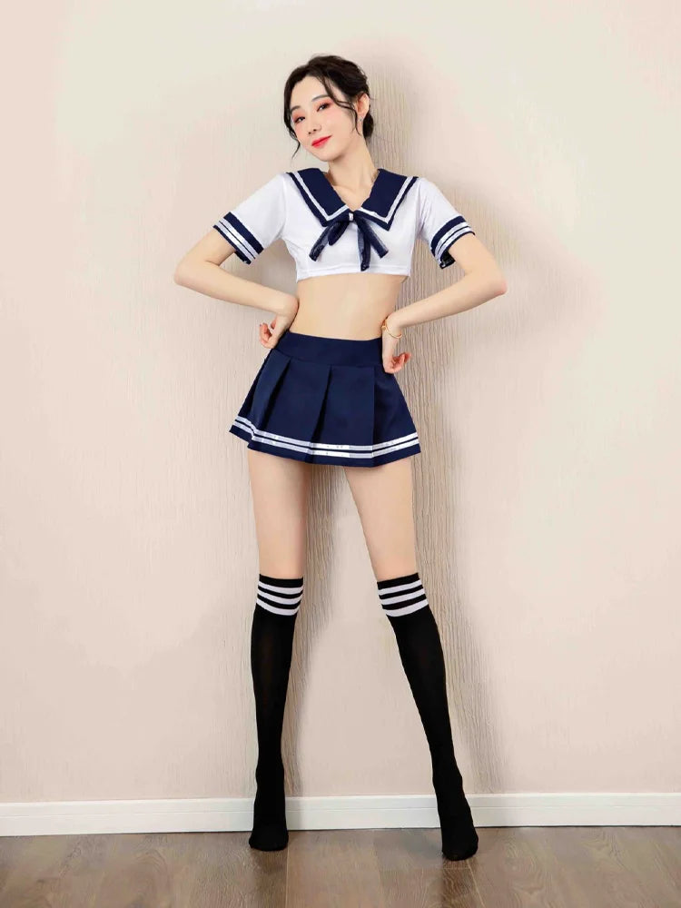 Japanese Sailor Schoolgirl Cosplay Set – Cropped Top & Pleated Mini Skirt