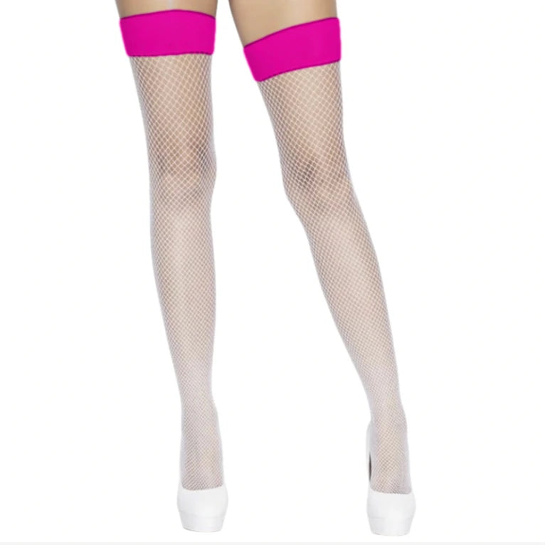 White Mesh Thigh-High Stockings