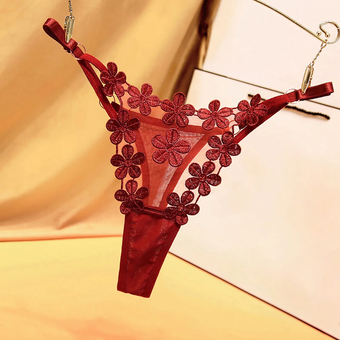 Sexy Adjustable Mesh G-String – Sweet Flower Embroidery