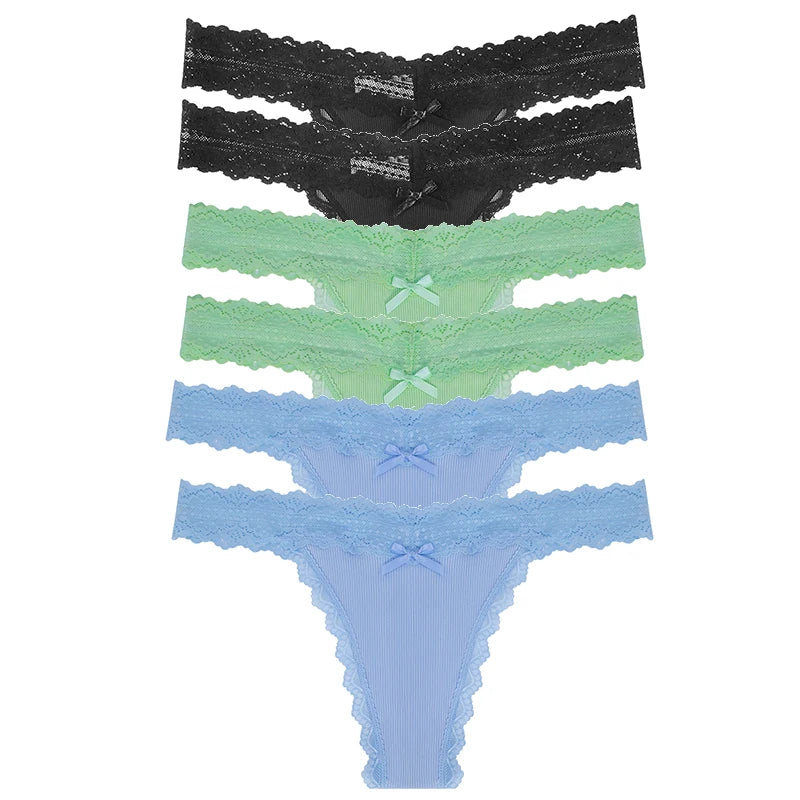 6-Pack Lace Bow Thongs – Soft, Low Rise, Ultra Sexy