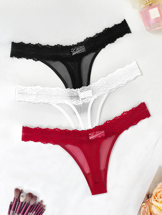 3PCS Sexy Lace G-String Thong Set – Breathable, Flirty & Comfortable
