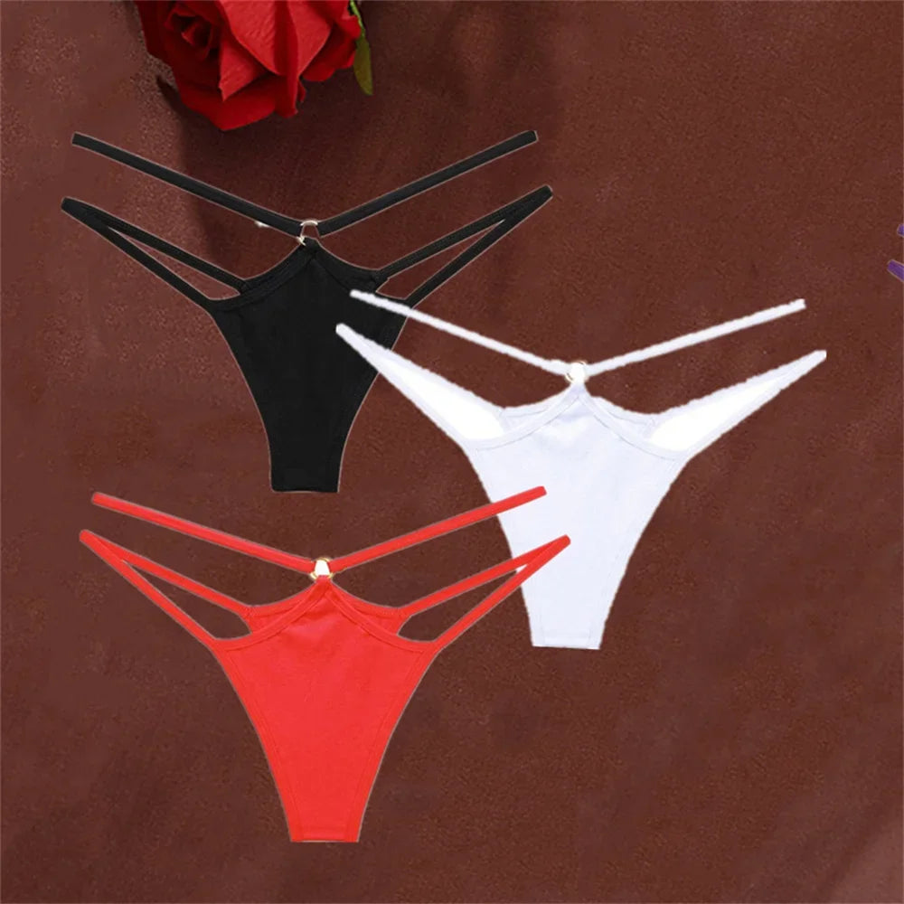 3-Piece Double Strap Cotton Thong Set – Low Rise Sexy Sports G-String