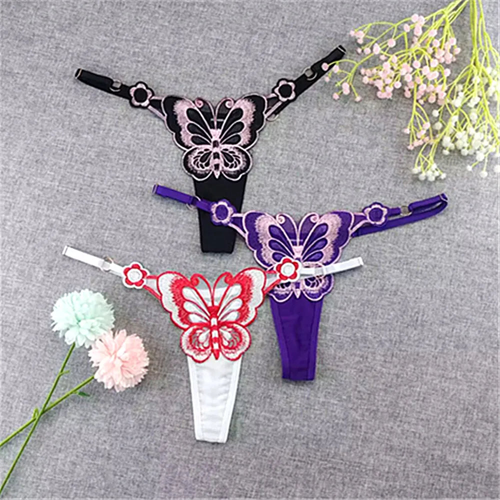 3-Pack Sexy Sheer G-Strings – Butterfly Lace Low-Rise Panties